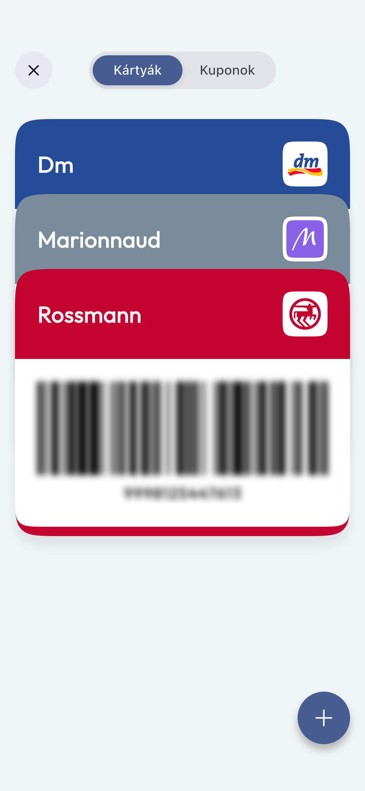 Loyalty card, coupon, and wishlist screen
